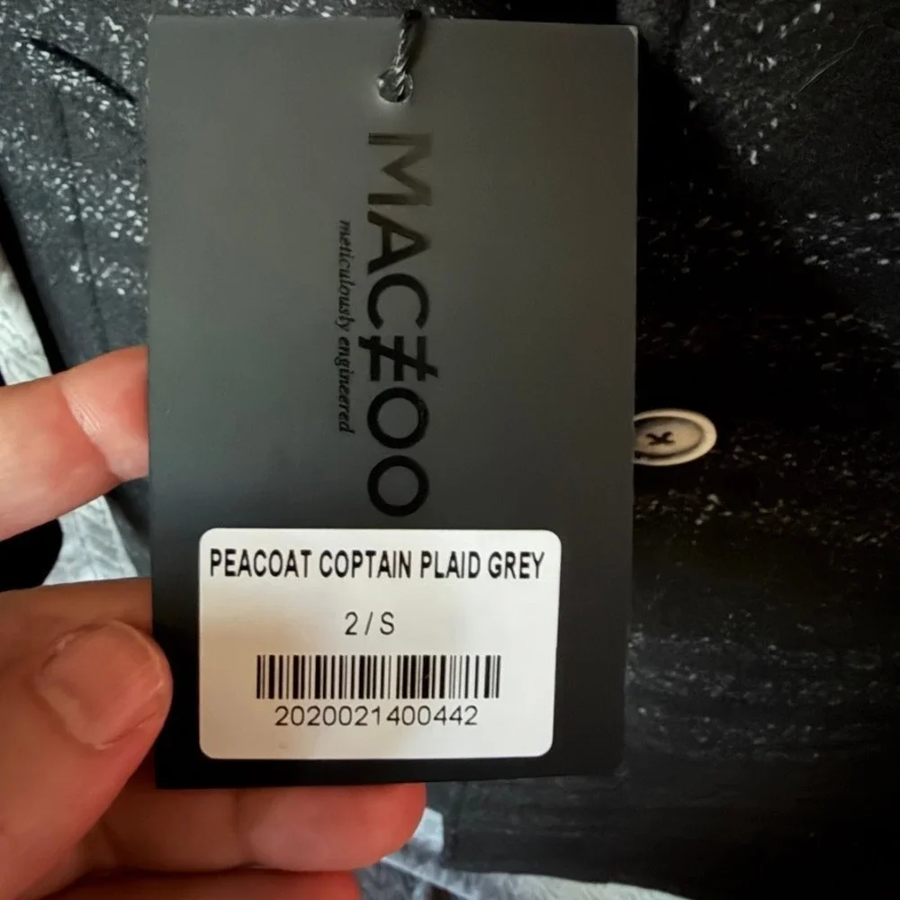 $798 MACEOO Men's Gray Plaid‎ Wool Warm Peacoat Size Small